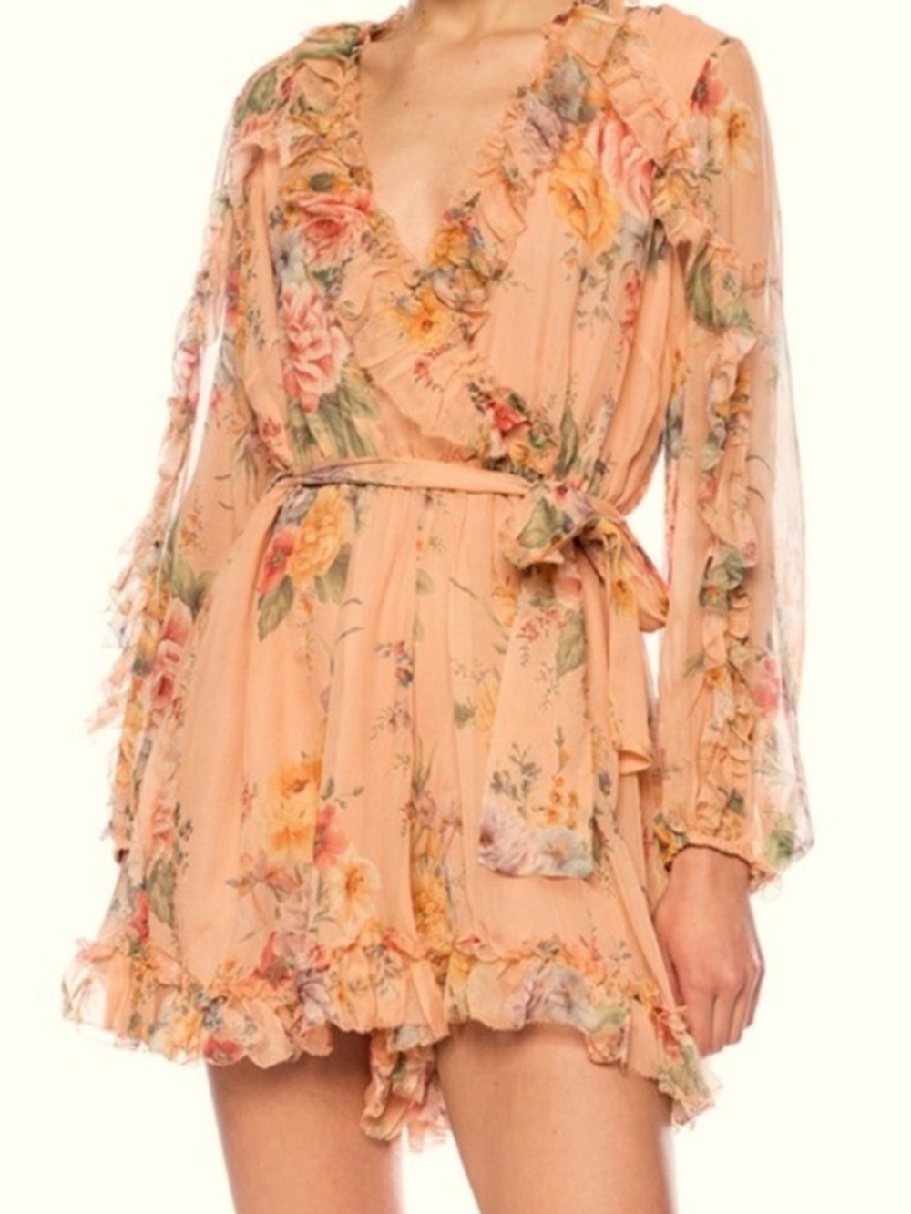 Zimmermann silk Peach Floral romper, size 2 Australian